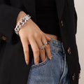 Double Row Pave Zircon Cuban Link Bracelet Gold Steel view 6