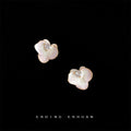 Pink White Enamel Petal Flower Stud Earrings Gold Edge view 4
