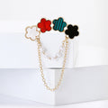 Four Flower Brooch with Draped Gold Tone Chains in Two Colors view 4
