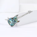 Electric Guitar Brooch in Metal with Silver-tone Body with a Blue Shell-like Inset view 2