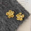 Layered Metallic Flower Stud Earrings in Gold and Silver Tones view 1