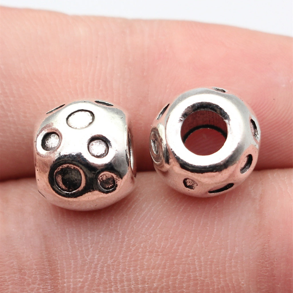 12x12x10mm 3.8g Antique Silver Zinc Alloy Concave Dot Large Hole Spacer Beads for Bracelet Jewelry Making