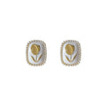 White Enamel Gold Tulip Pearl Frame Stud Earrings Pair view 5
