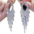 Crystal Geometric Fringe Chandelier Stud Earrings with Polished Metal Details view 5