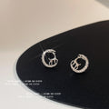 Silver Crystal Circle Reindeer Silhouette Stud Earrings Pair view 3