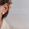 Cream Square Stud Earrings Gold-Tone Textured Bezel Pair view 2