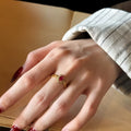 Gold Tone Open Ring Red Oval Halo Clear Border Stones view 6