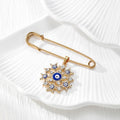 Gold Tone Rhinestone Evil Eye Medallion Safety Pin Brooches in Nine Designs view 5