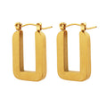 Brushed Rectangular Geometric U Shape Hoop Earrings Gold view 5