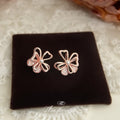 Rose Gold Openwork Flower Stud Earrings Pearl Pave Crystal view 1