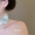Sheer Green Petal Shell Hook Earrings with Polished Metal Tone Details view 3