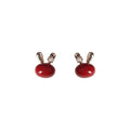 Red Glaze Bunny Head Stud Earrings Rose Gold Ear Accents view 5