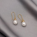 Gold and Silver Pearl Look Teardrop Long Hook Earrings view 3