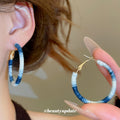 Blue Ombre Thread Wrapped Hoop Earrings Statement Pair view 1