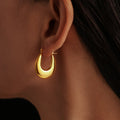 Thick U Shape Hoop Earrings Stainless Steel Gold Steel Tone view 2