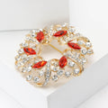 Gold Rhinestone Circle Wreath Brooch Red Blue Green view 3