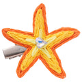 Blue Raffia Starfish Duckbill Hair Clip Rhinestone Center view 5