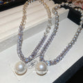 Gray Pearl Crystal V Front Large Pearl Pendant Necklace view 2