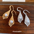 Filigree Drop Earrings With Pearl Centers in Two Finishes view 3