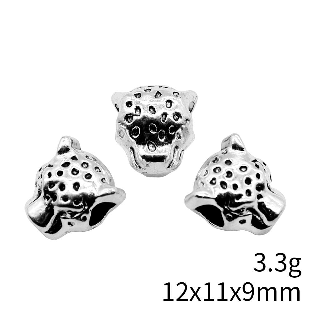 12x11x9mm 3.3g Antique Silver Zinc Alloy Leopard Head Large Hole Beads for Bracelet Jewelry Making
