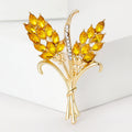Wheat Sheaf Metal Brooch with Double Spray of Crystal-set Wheat Leaves Tied at the Stems view 2