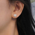 Silver Six Petal Flower Clear Pave Stud Earrings Pair view 3