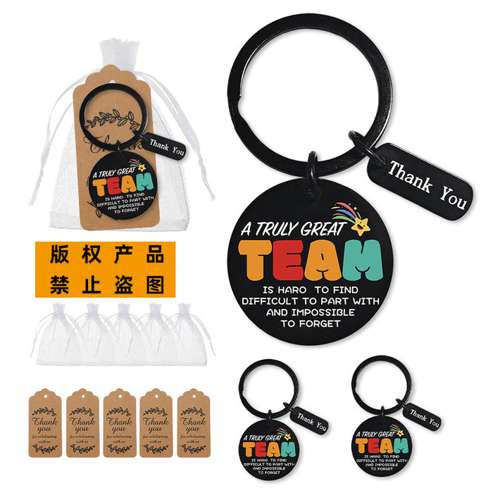 Black Team Appreciation Keychain Round Tag Thank You Charm
