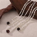 Silver Chip Bead Necklace Center Tiger Eye Round Stone view 2