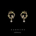 Gold Tone Leaf Wreath Green And Clear Stone Drop Stud Earrings view 3