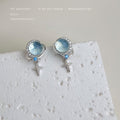 Silver Moonstone Orb CZ Star Drop Stud Earrings Blue Accent view 3