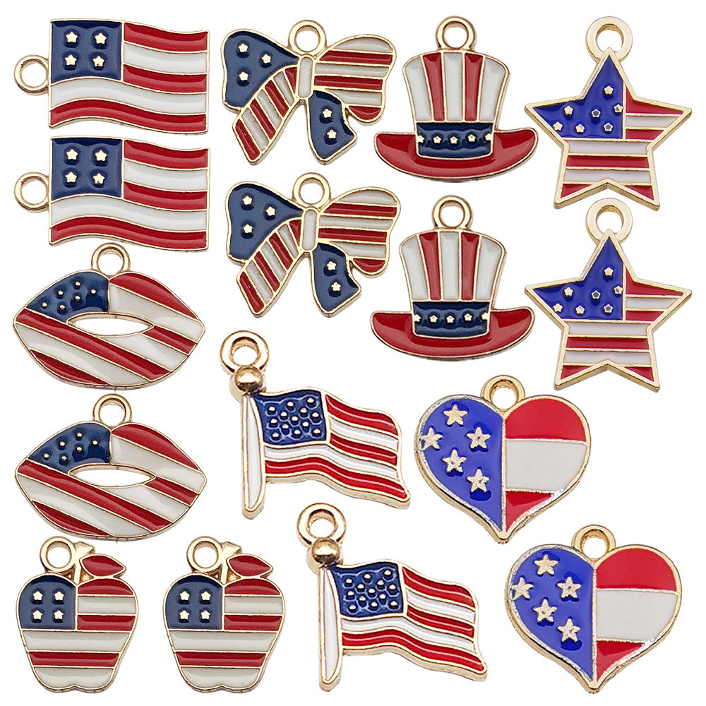Enamel Zinc Alloy American Flag Star Cross Charm Pendant for DIY Independence Day Earrings