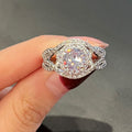 Silver Round Double Halo Split Shank Finger Ring 6-10 view 2