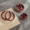 Anke Red Glossy Lacquer Thick Hoop Earrings Three Sizes view 3
