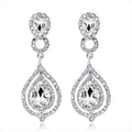 Silver Tone Double Teardrop Crystal Crystal Metal Dangle Earrings view 1