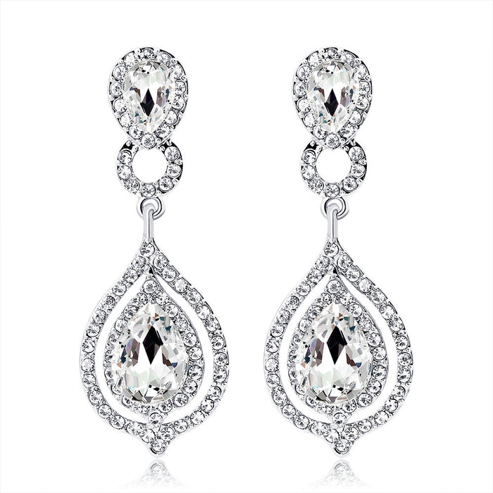 Silver Tone Double Teardrop Crystal Crystal Metal Dangle Earrings