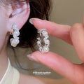Pearl and Crystal Hoop Clip-On Earrings with Polished Metal Details view 3