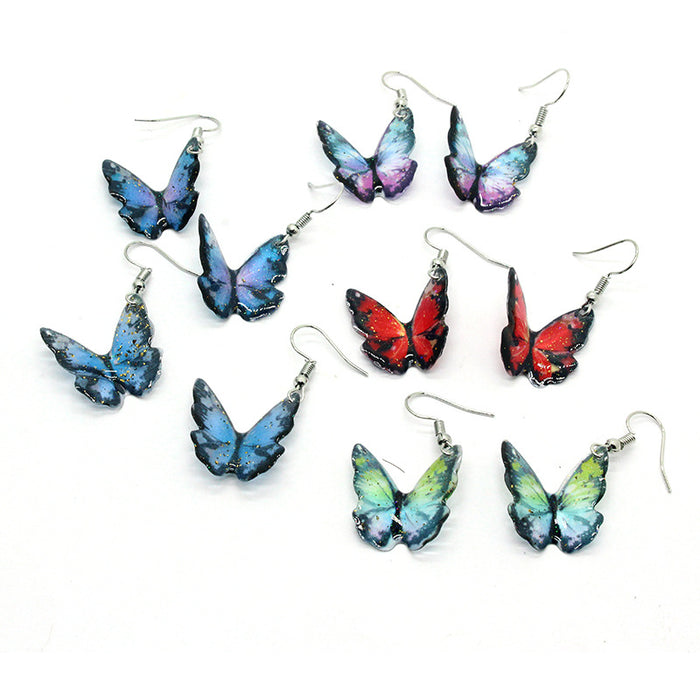 Silver Tone Colorful Sculpted Butterfly Hook Earrings