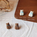 Brown Bear Stud Earrings With Light Blue Scarf Pair view 1
