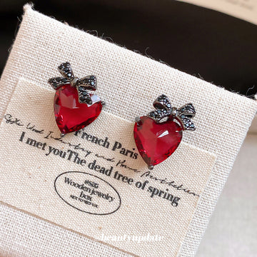 Red Heart Bow Stud Earrings in Polished Statement Design