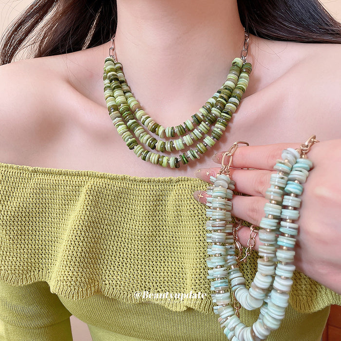 Shell Disc Multi-Strand Necklace Bracelet and Mixed Jewelry Styles