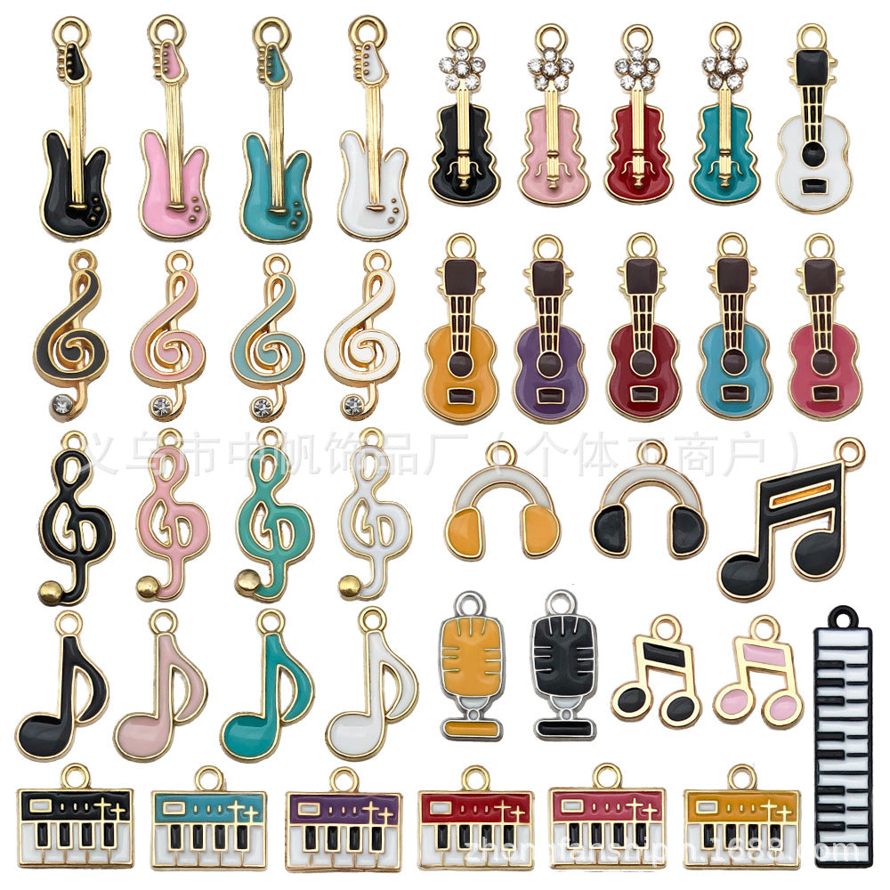 Color Enamel Zinc Alloy Guitar Violin Piano Music Note Charm Pendant for DIY Jewelry