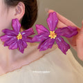 Oversized Red Sculpted Flower Stud Earrings with Gold Tone Centers view 4