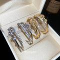 Silver Tone Crystal Star And Moon Double Hoop Earrings view 4