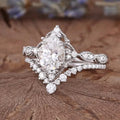 Pear-Shaped Clear Solitaire Halo Two-Ring Set In Silver Tone view 2