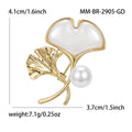 Gold Tone Ginkgo Leaf Brooch with White Inlay and Pearl Accent view 5