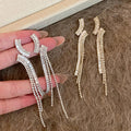 Crystal Crescent Tassel Drop Earrings with Distinctive Textured Details view 1