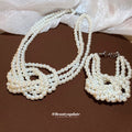 White Pearl Triple Strand Knot Necklace Adjustable Choker view 2