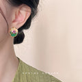 Gold-Tone Enamel Pink Flower Organic Oval Stud Earrings view 2