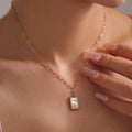 Square White Seashell Pendant Paperclip Chain Necklace view 1