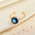Gold Tone Round Enamel Evil Eye Adjustable Open Rings in Four Colors view 5